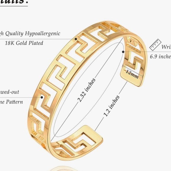 18 kt plated cuff bracelet Greek key design - Picture 4 of 4